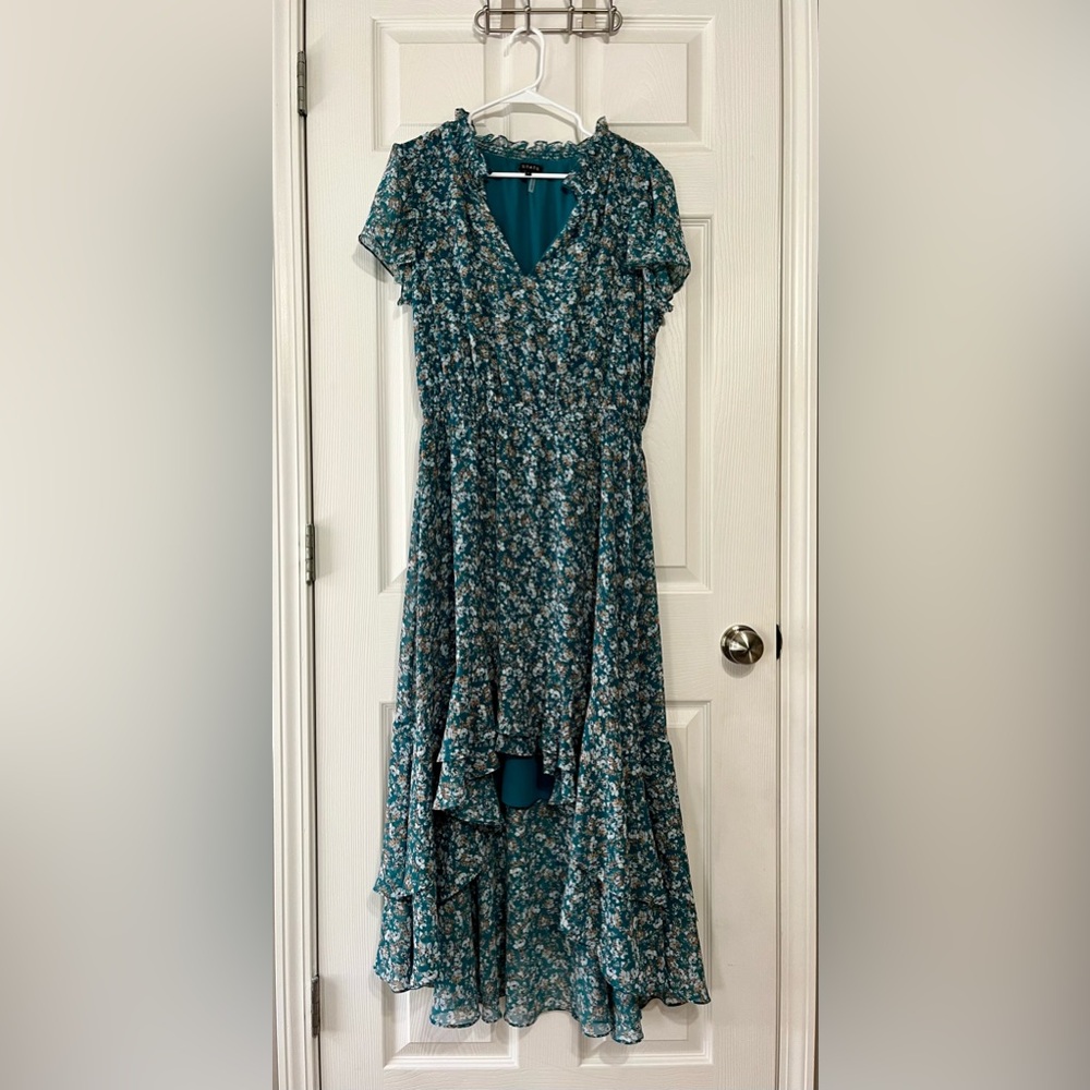 1 State high low floral green dress